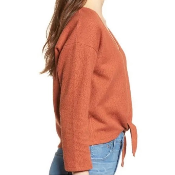 Madewell burnt orange 100% cotton textured tie front top - Picture 3 of 9